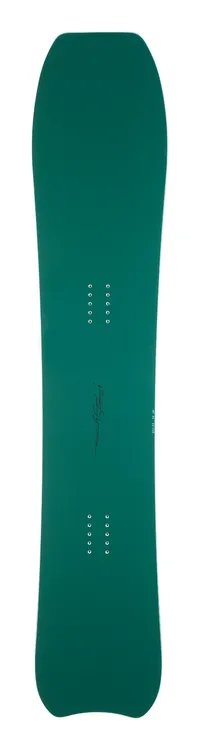 Gentemstick Mantaray 154 スノーボード（2023-24年モデル）トップシート：深緑のトップデッキに大きなスクエアノーズとハーフムーンテール