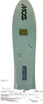 Moss Snowstick V-1 Competition:ミントグリーンのトップデッキ、ポインテッドノーズとラウンドテール、MOSSロゴとV-1 COMPETITIONデカール